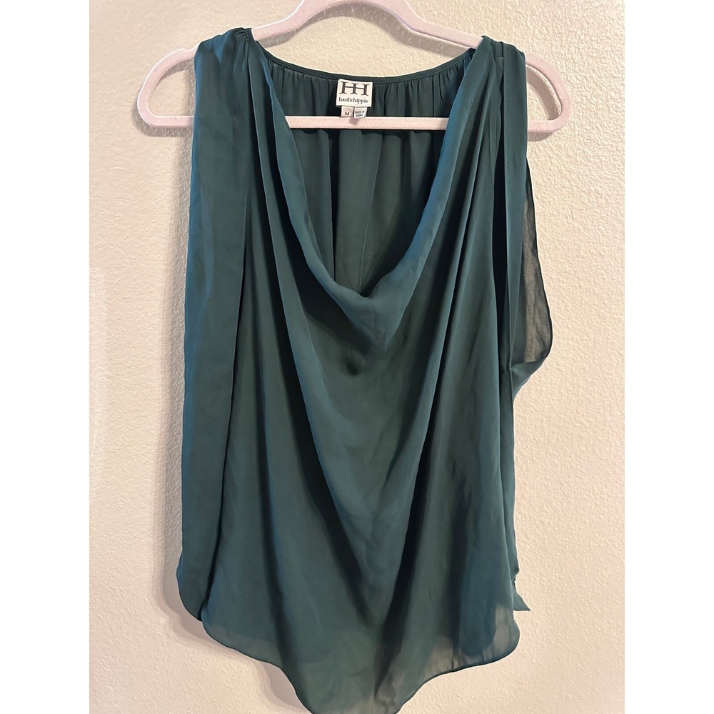 Haute Hippie Teal Draped Silk Sleeveless Blouse